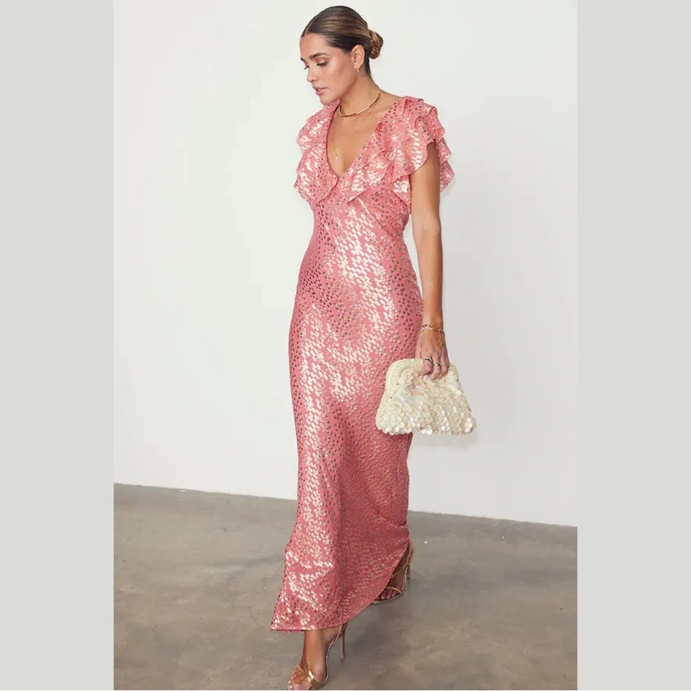 Pink Jacquard Gold Fleck Tilly Dress - Never Fully Dressed
